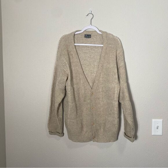 Vintage Inc Wool Blend Button Front Ribbed Tan Cardigan Women's Size Large - Picture 9 of 15